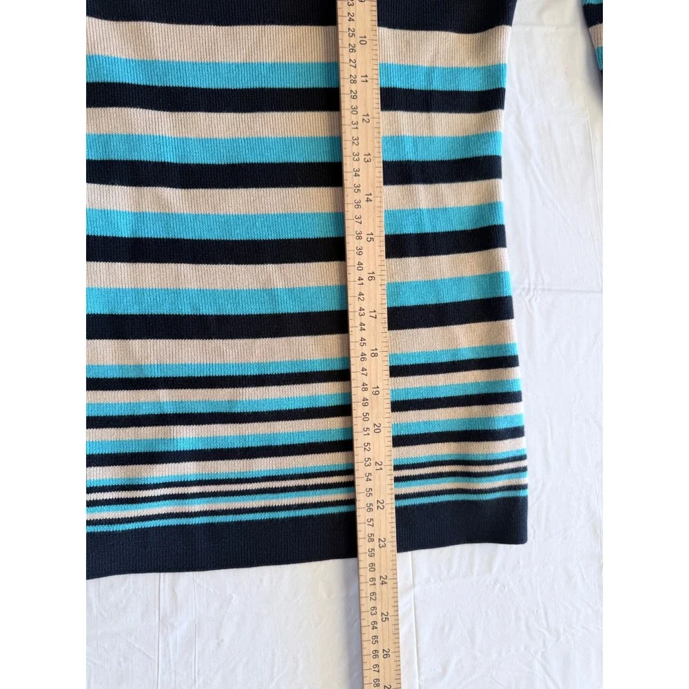 Jones Wear Womens Striped Crewneck Sweater Blue Black Tan Size Medium